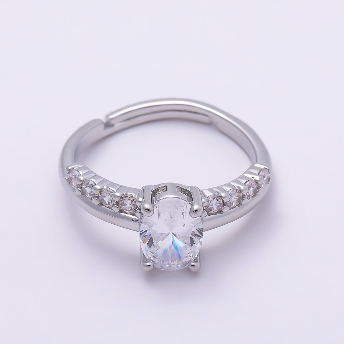 16K Gold Filled Oval Micro Paved CZ Adjustable Ring in Gold & Silver | Rings-00164 Rings-00117 - DLUXCA