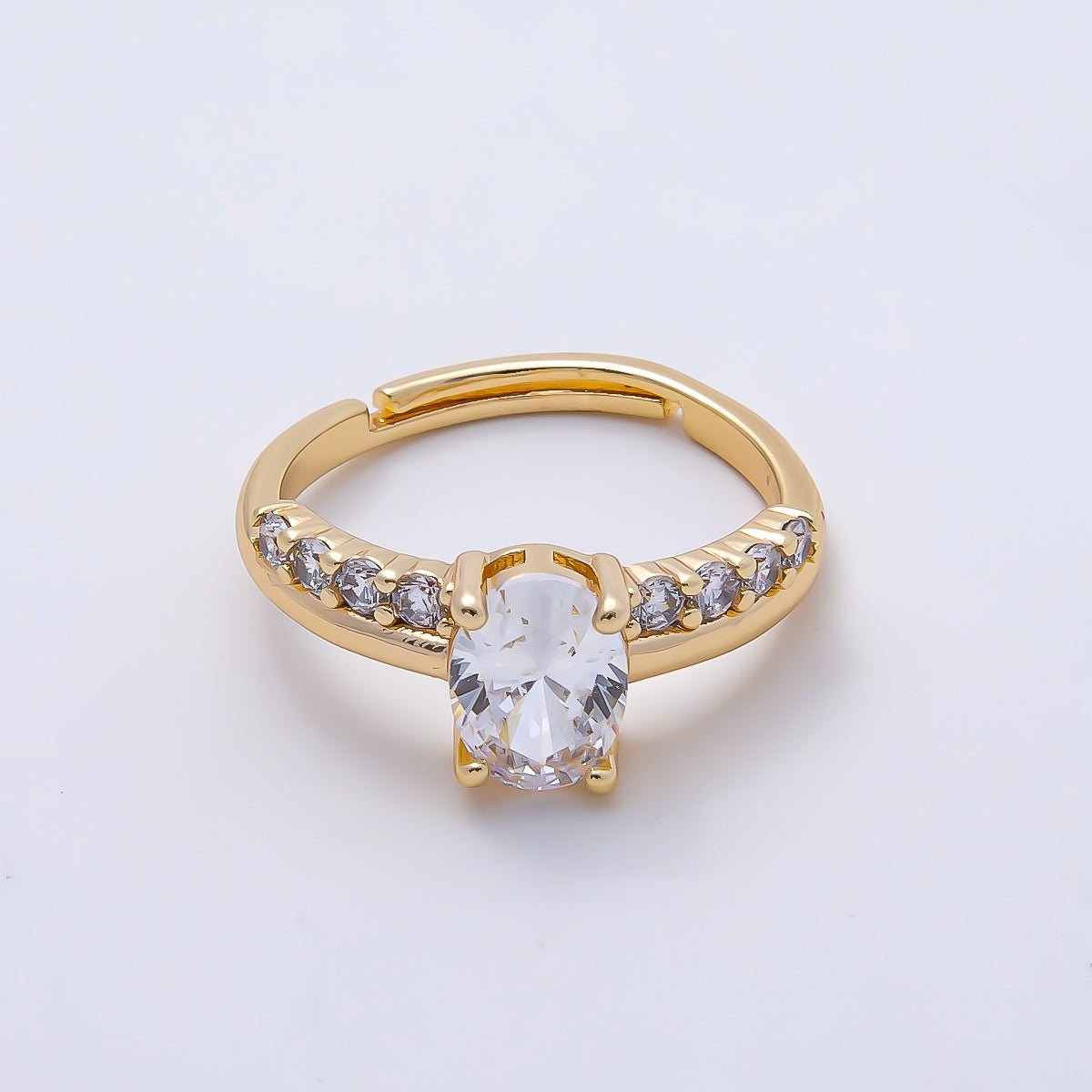 16K Gold Filled Oval Micro Paved CZ Adjustable Ring in Gold & Silver | Rings-00164 Rings-00117 - DLUXCA