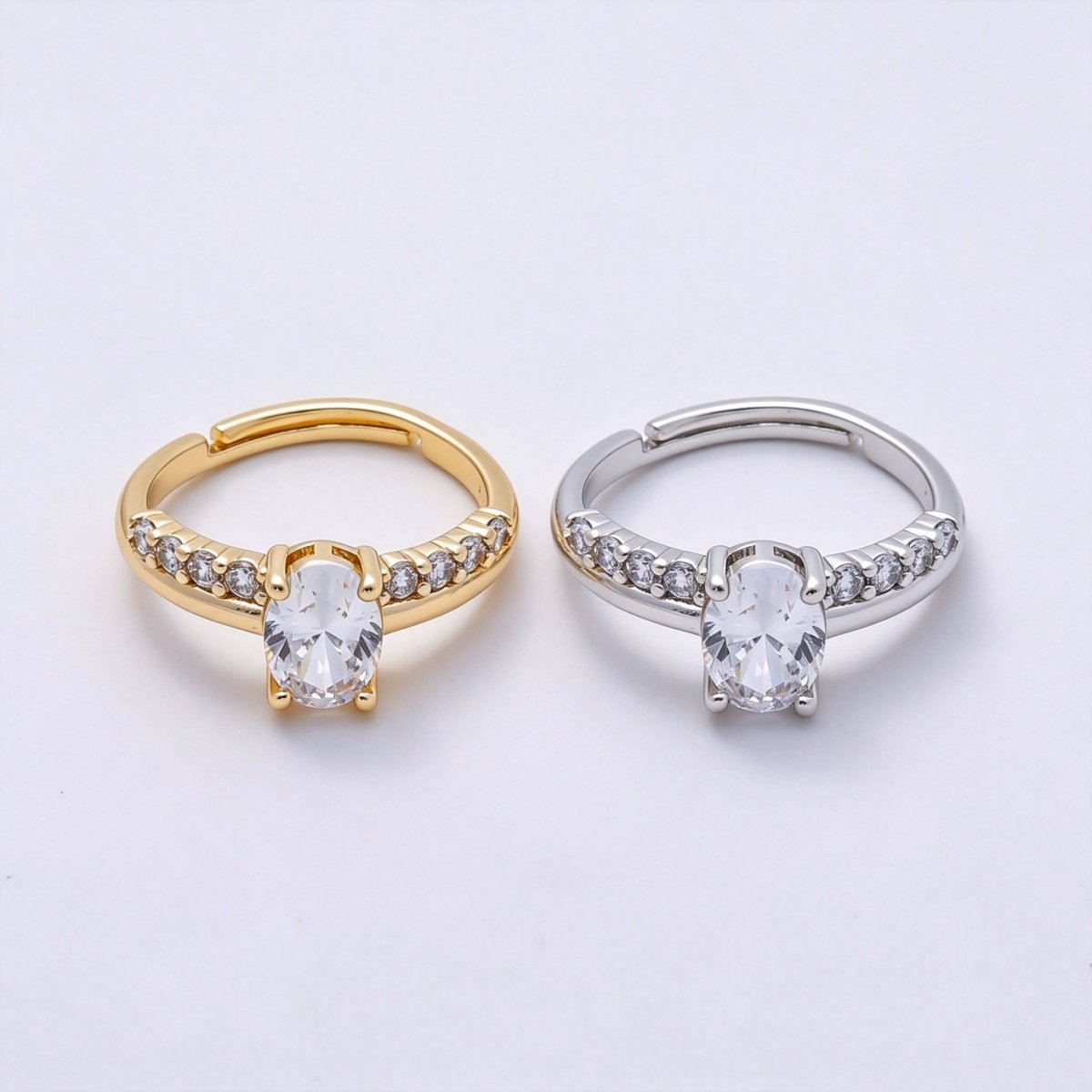 16K Gold Filled Oval Micro Paved CZ Adjustable Ring in Gold & Silver | Rings-00164 Rings-00117 - DLUXCA