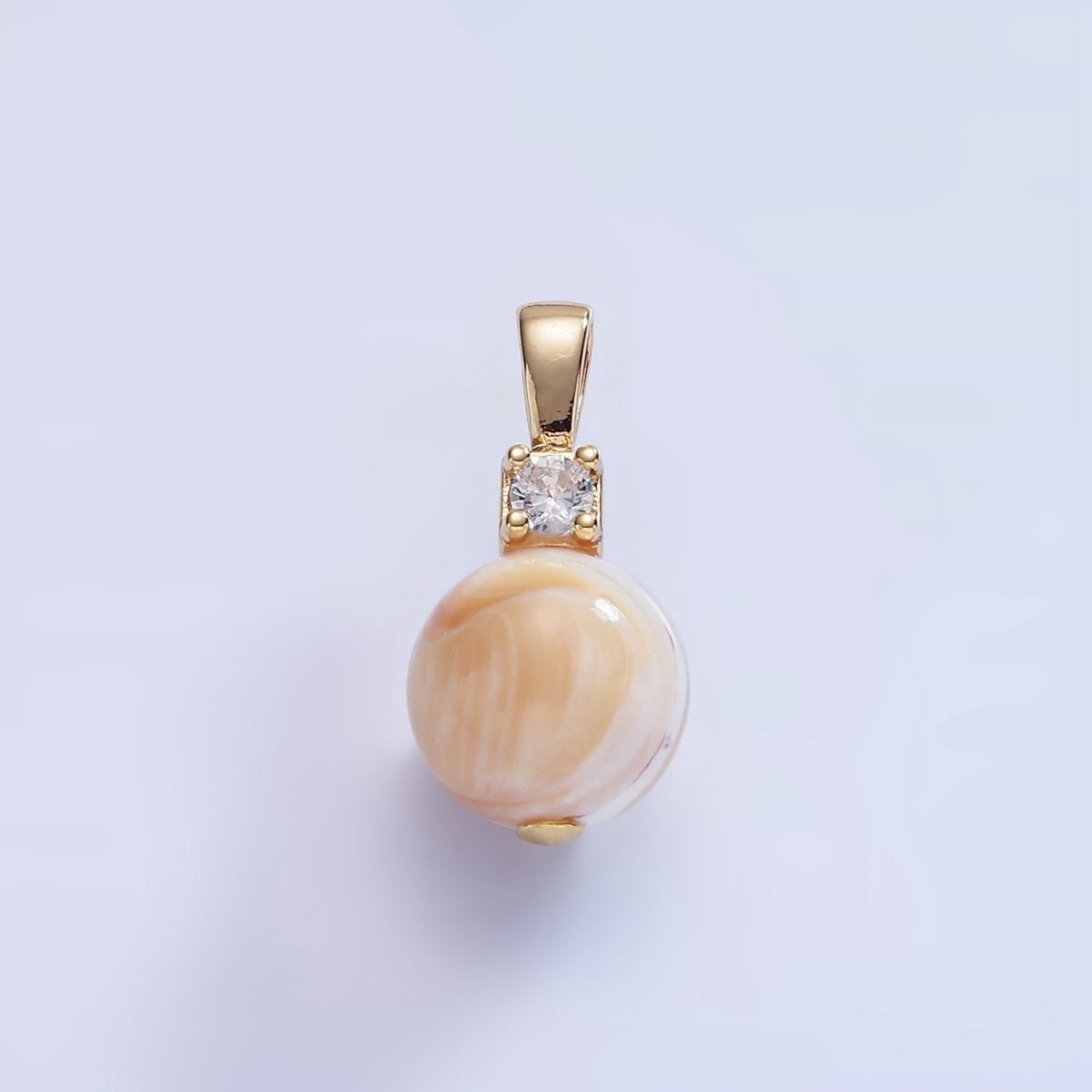 16K Gold Filled Peach Shell Pearl Round CZ Drop Pendant | P1572 - DLUXCA