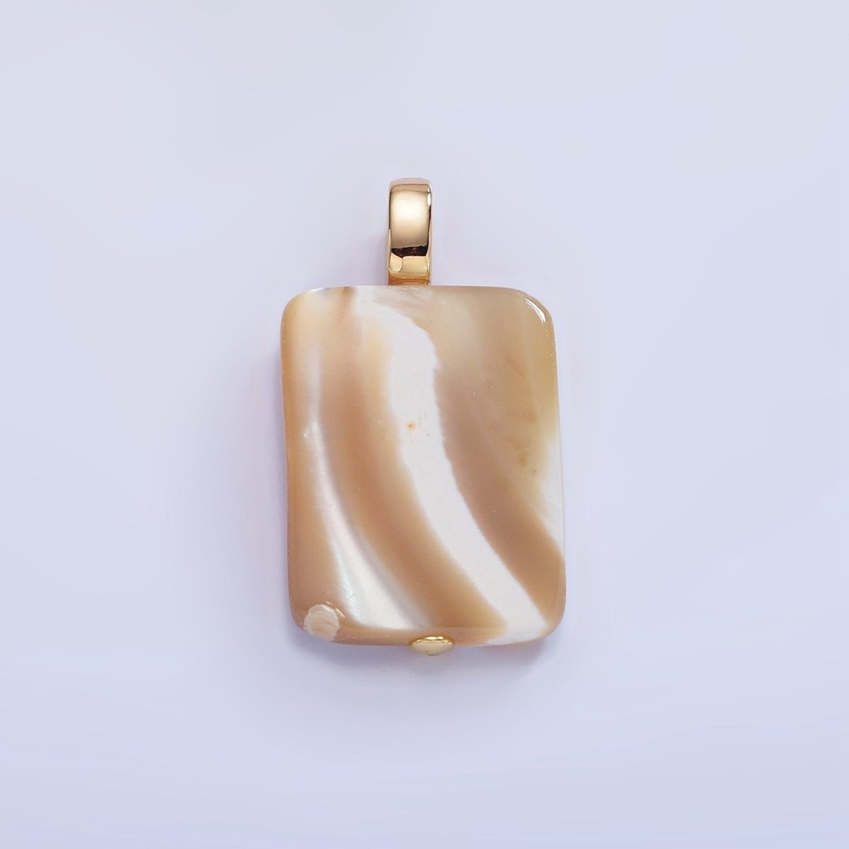 16K Gold Filled Peach White Shell Pearl Rectangle Micro Paved CZ Pendant | P1746 - DLUXCA