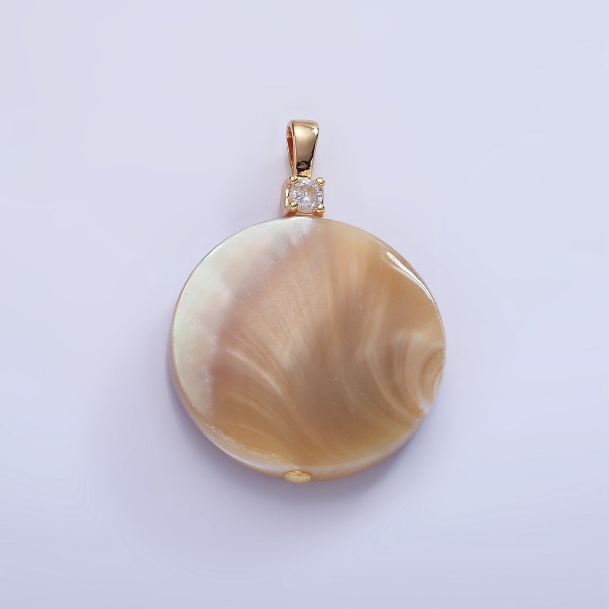 16K Gold Filled Peach White Shell Pearl Round CZ Pendant | P1576 - DLUXCA