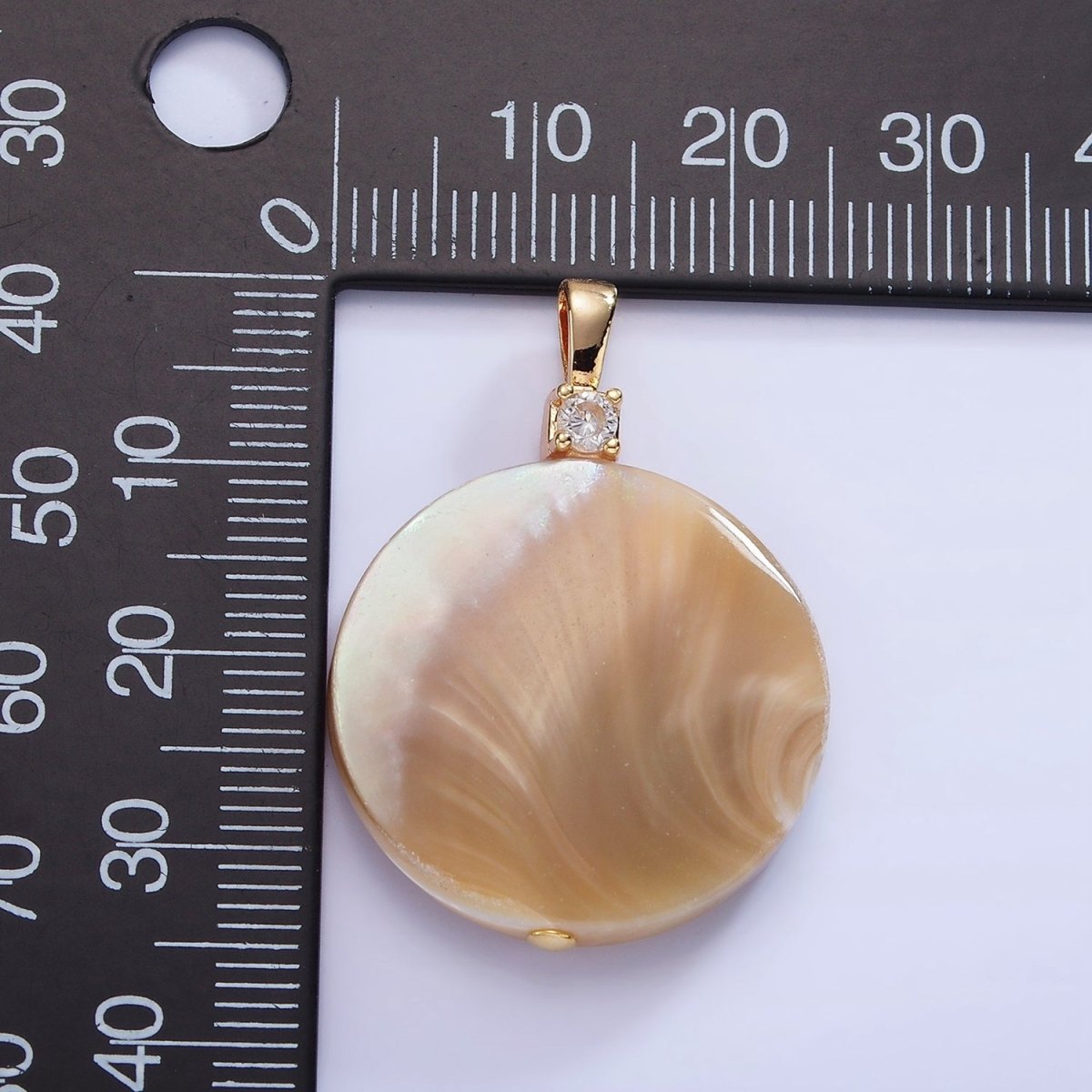 16K Gold Filled Peach White Shell Pearl Round CZ Pendant | P1576 - DLUXCA