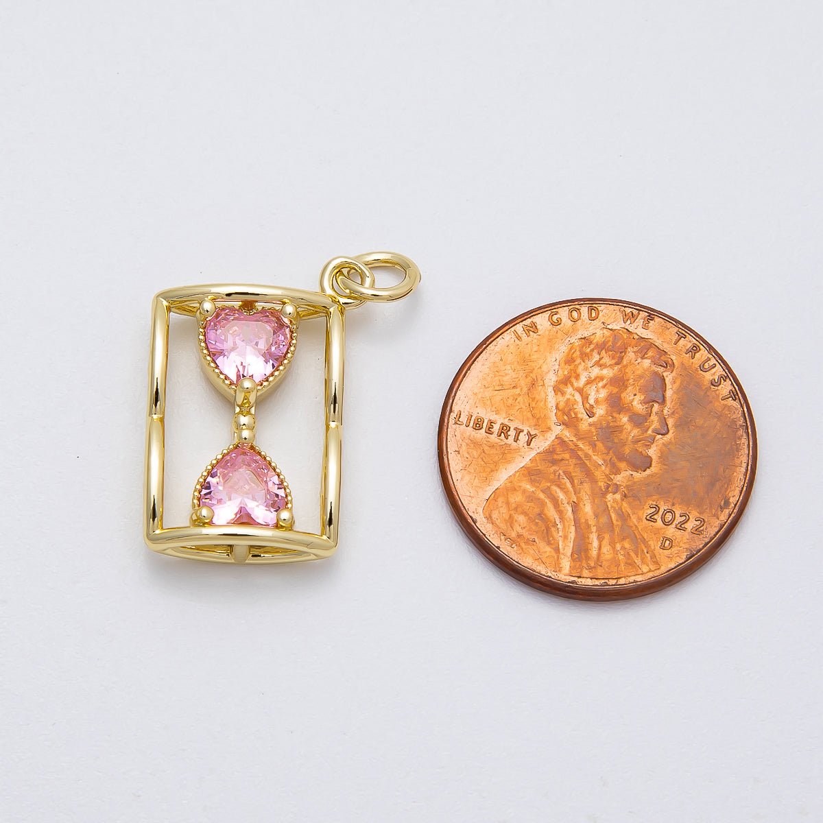 16K Gold Filled Pink Heart CZ Hourglass Open Charm | Charms - 00451 - DLUXCA