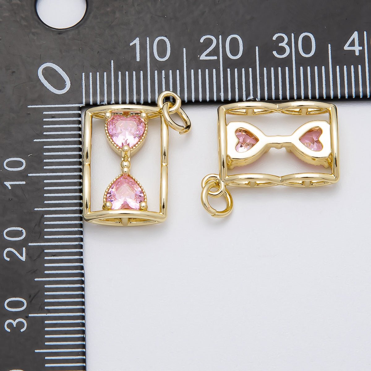16K Gold Filled Pink Heart CZ Hourglass Open Charm | Charms - 00451 - DLUXCA