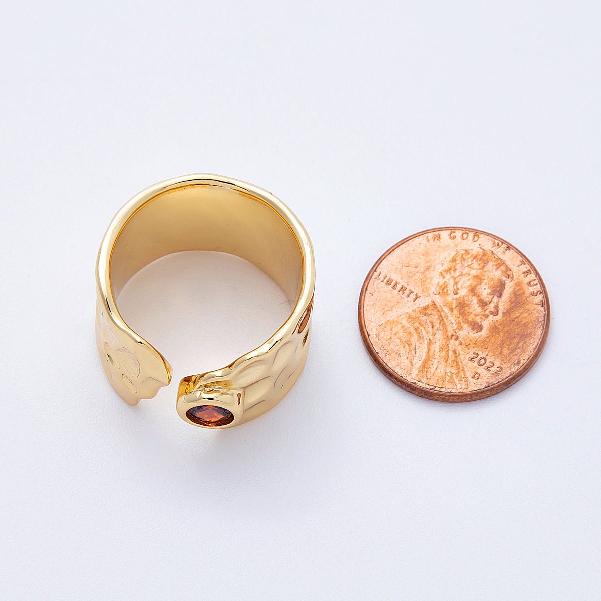 16K Gold Filled Red CZ Hammered Wide Wrap Ring | Rings - 00034 - DLUXCA