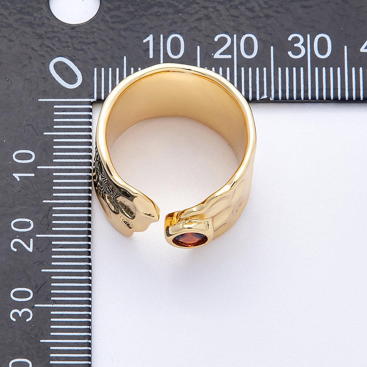 16K Gold Filled Red CZ Hammered Wide Wrap Ring | Rings - 00034 - DLUXCA