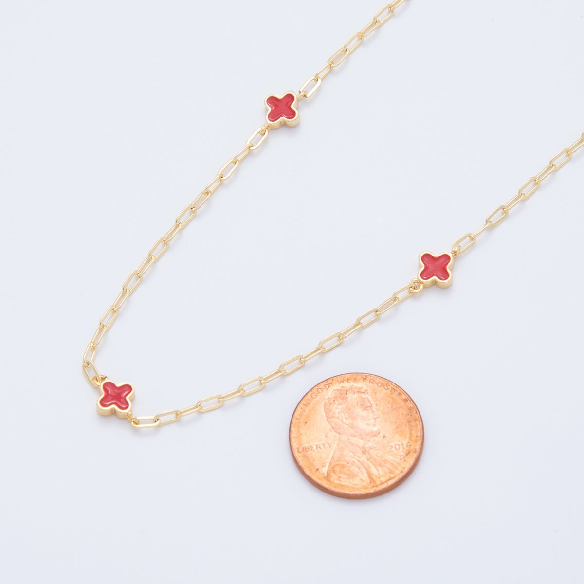 16K Gold Filled Red Quatrefoil Enamel Paperclip Unfinished Chain by Yard | Roll - 1593 - DLUXCA