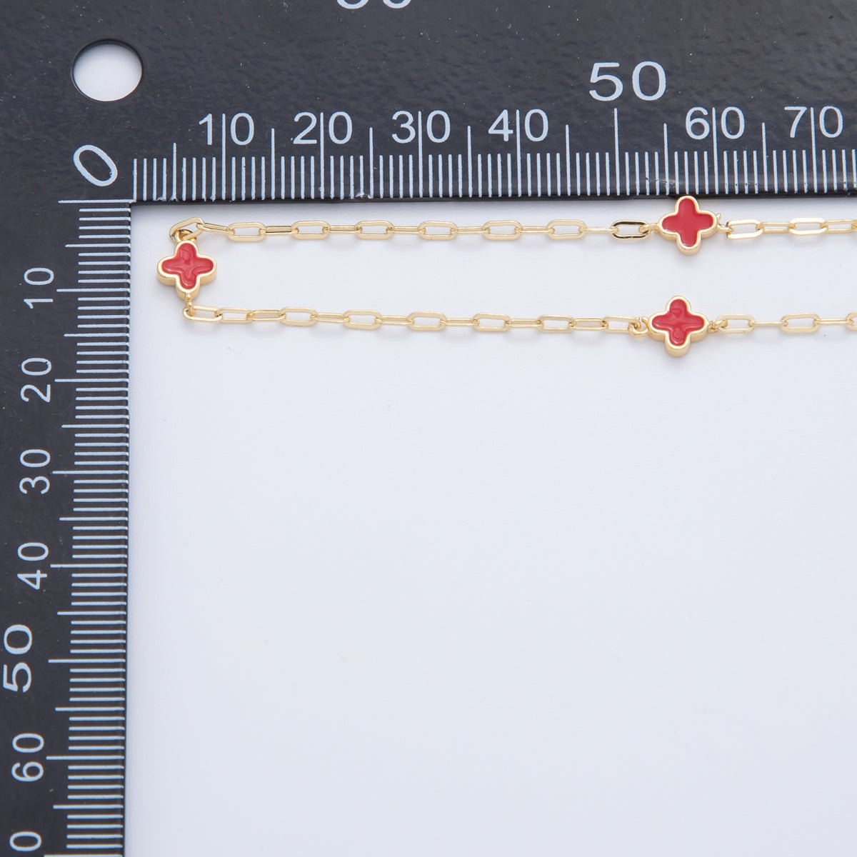 16K Gold Filled Red Quatrefoil Enamel Paperclip Unfinished Chain by Yard | Roll - 1593 - DLUXCA