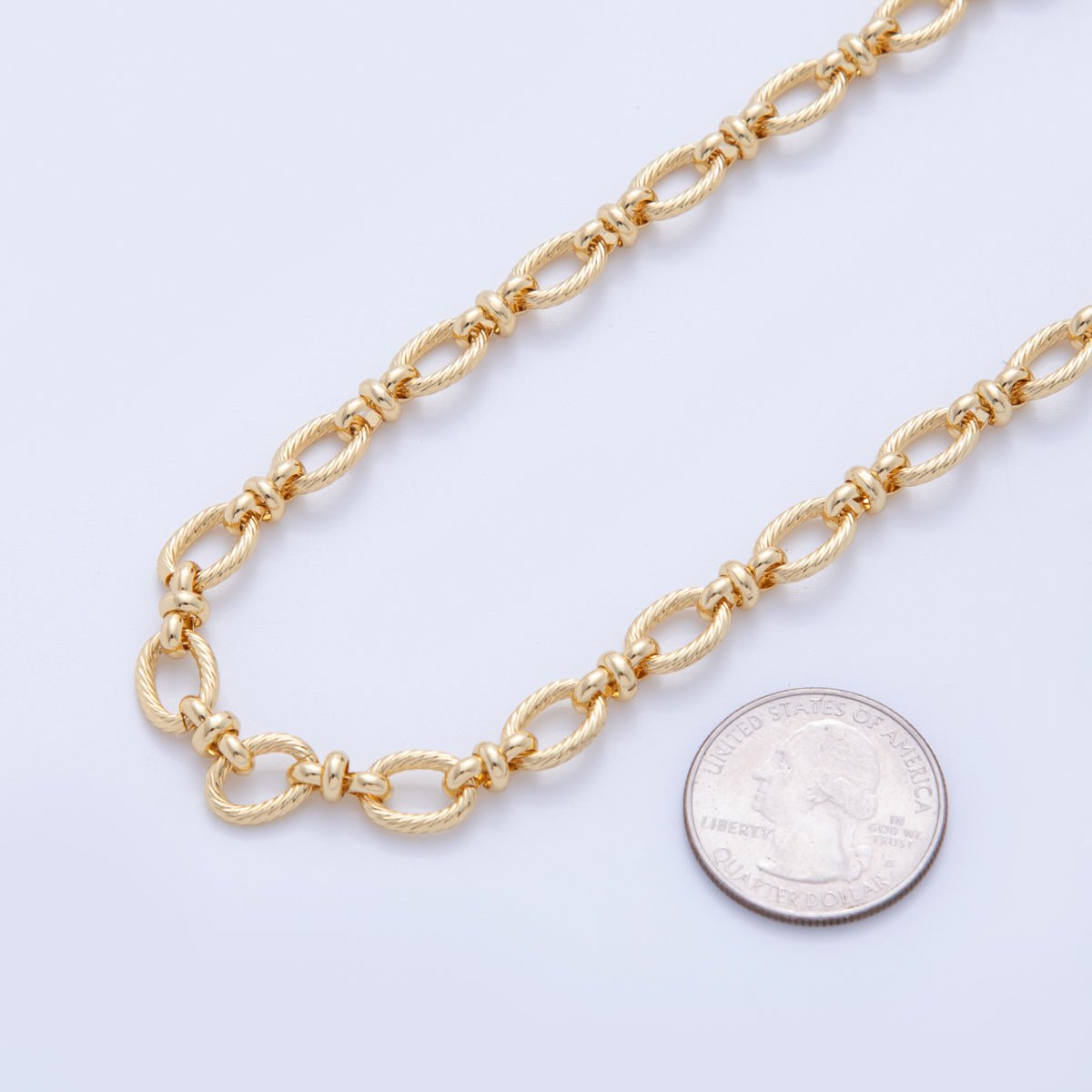 16K Gold Filled Ribbed Cable Figure Eight Link Unfinished Chain by Yard | Roll - 1588 - DLUXCA