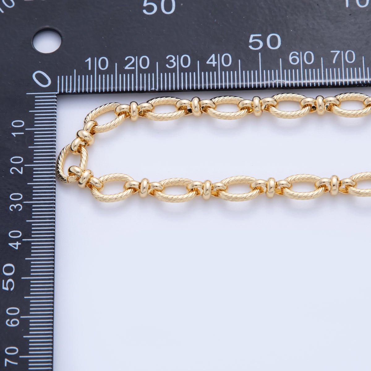 16K Gold Filled Ribbed Cable Figure Eight Link Unfinished Chain by Yard | Roll - 1588 - DLUXCA