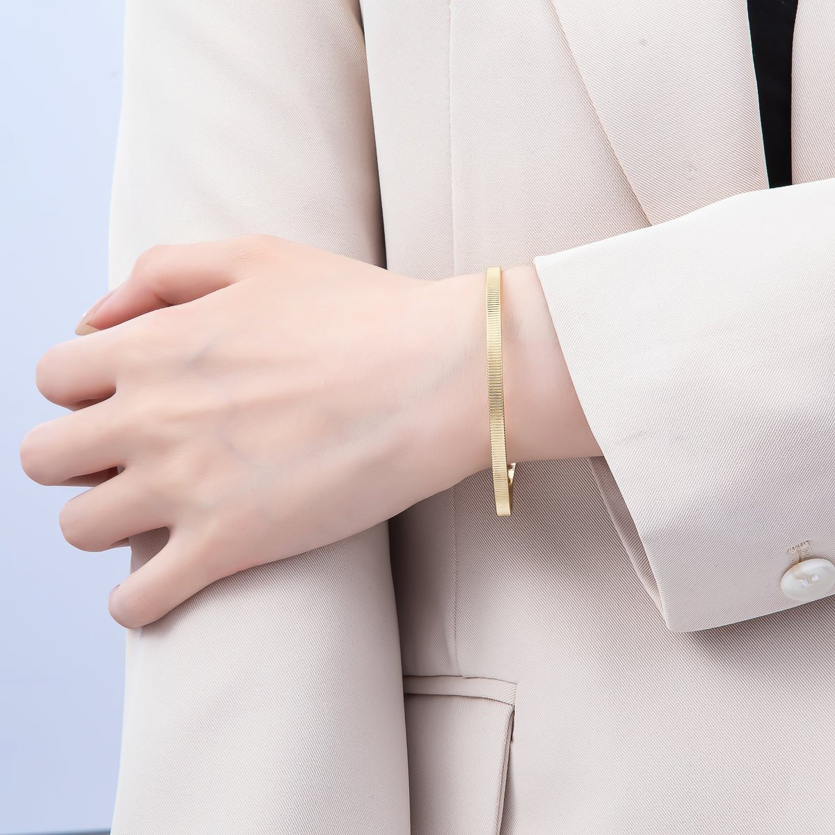 16K Gold Filled Ribbed Textured Minimalist Wide Cuff Bracelet | WA - 04447 - DLUXCA