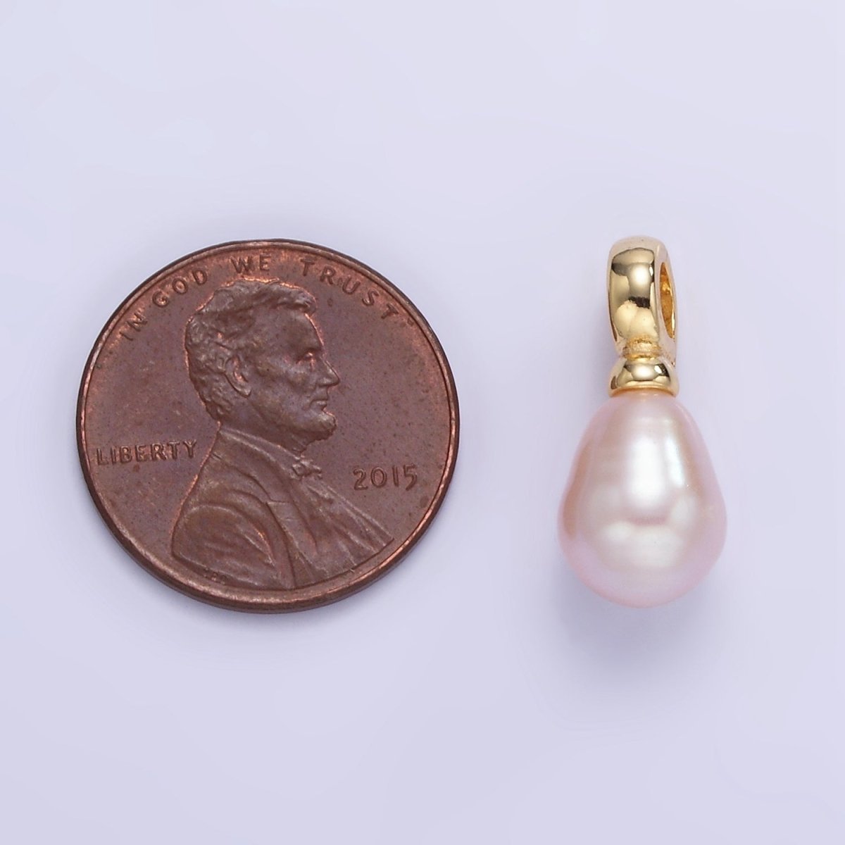 16K Gold Filled Ringed Pink Freshwater Pearl Snap Latch Drop Pendant | P1888 - DLUXCA