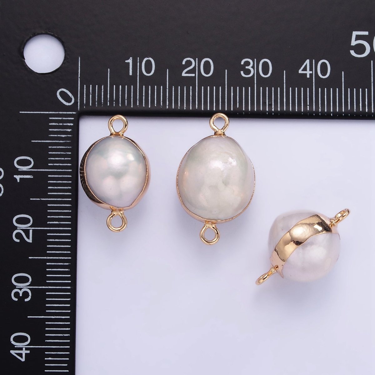 16K Gold Filled Round Freshwater Pearl Foil Bezel Connector | P1857 - DLUXCA
