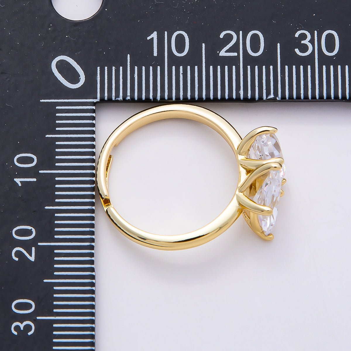 16K Gold Filled Round Marquise CZ Solitaire Adjustable Ring in Gold & Silver | Rings - 00094 Rings - 00095 - DLUXCA