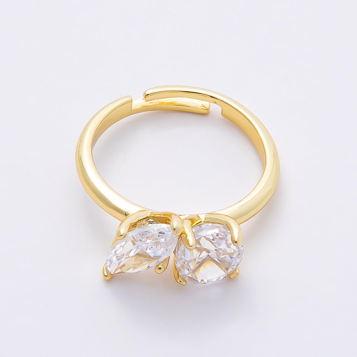16K Gold Filled Round Marquise CZ Solitaire Adjustable Ring in Gold & Silver | Rings - 00094 Rings - 00095 - DLUXCA