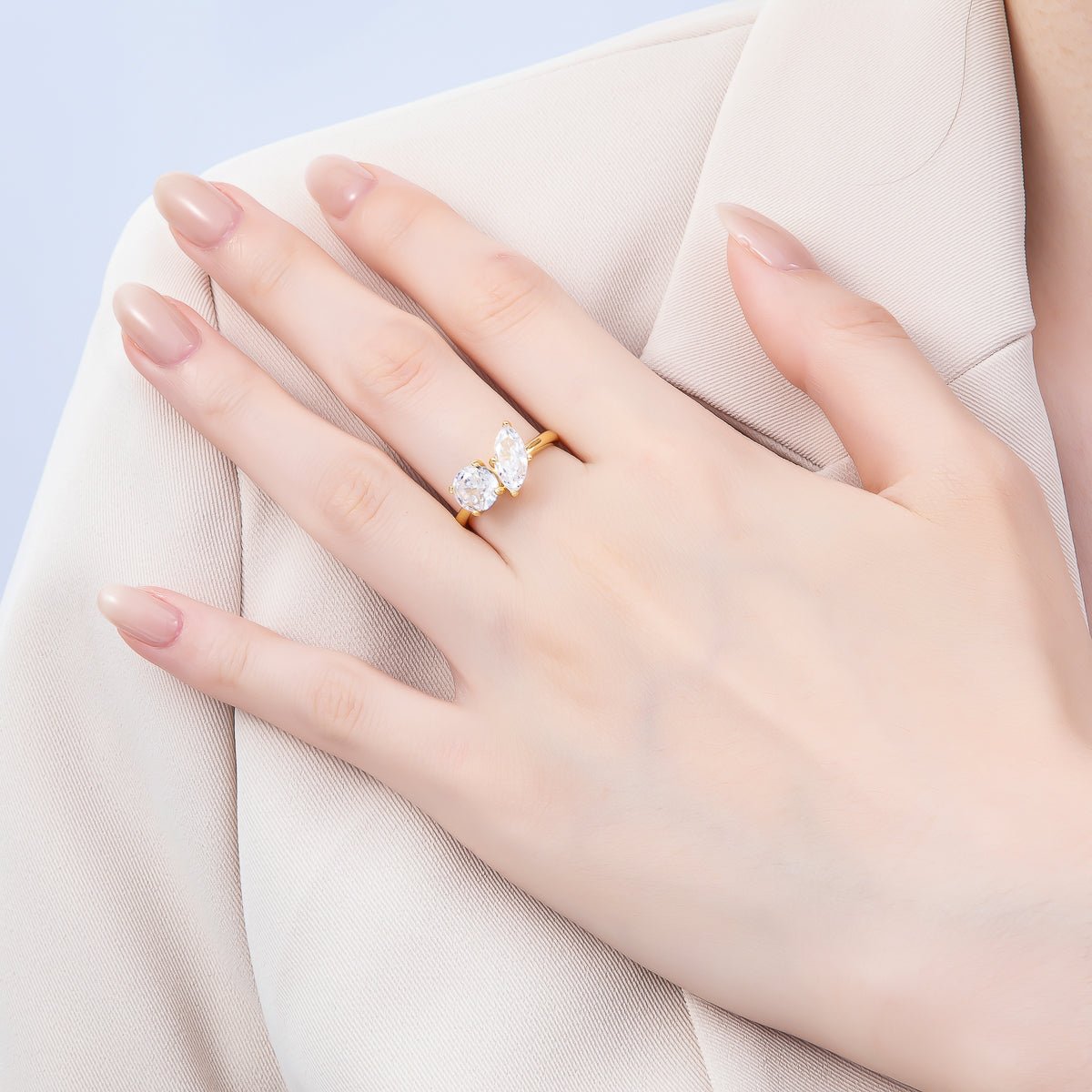 16K Gold Filled Round Marquise CZ Solitaire Adjustable Ring in Gold & Silver | Rings - 00094 Rings - 00095 - DLUXCA