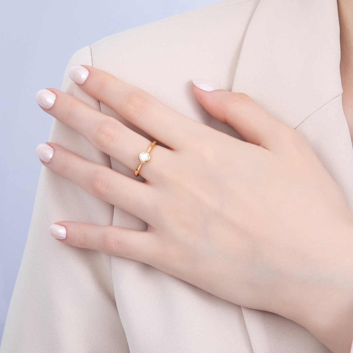 16K Gold Filled Shell Pearl Clover Bezel Ring | Rings - 00064 - DLUXCA