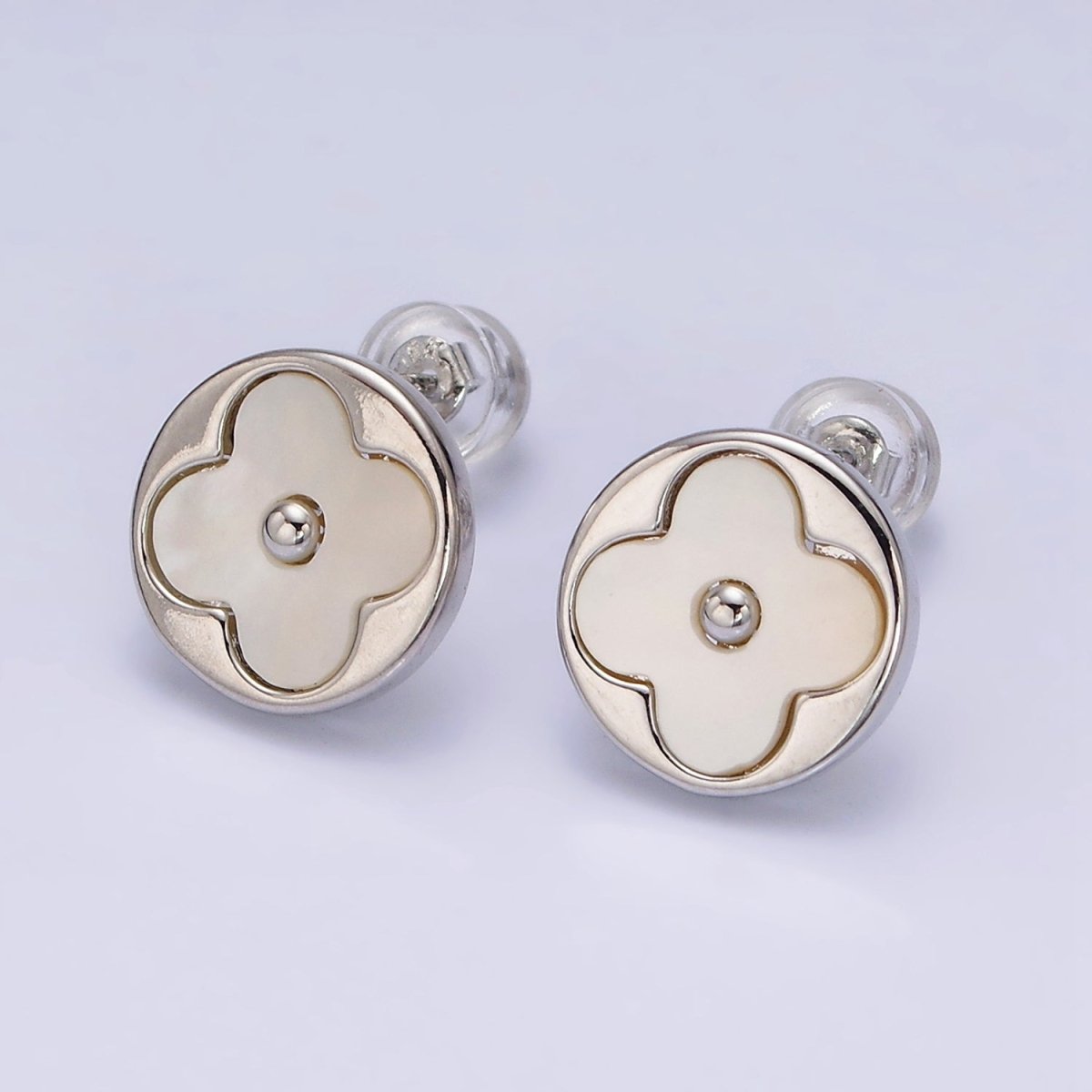 16K Gold Filled Shell Pearl Flower Round Stud Earrings in Gold & Silver | AD-339 AD-340 - DLUXCA