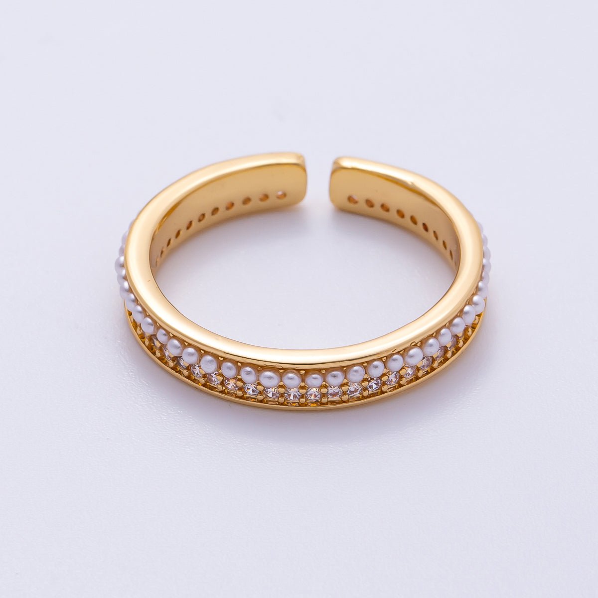 16K Gold Filled Shell Pearl Micro Paved CZ Double Lined Ring | Rings - 00063 - DLUXCA