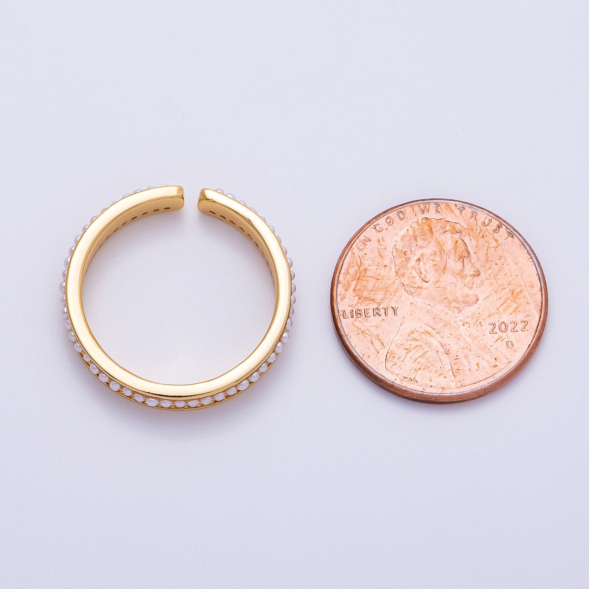 16K Gold Filled Shell Pearl Micro Paved CZ Double Lined Ring | Rings - 00063 - DLUXCA