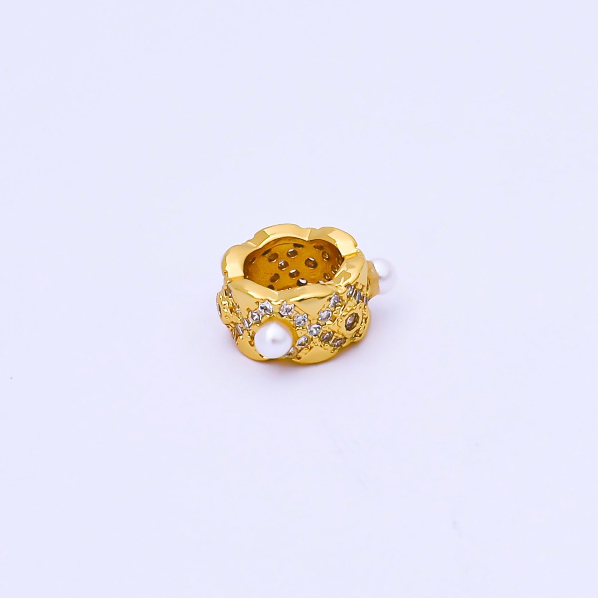 16K Gold Filled Shell Pearl Micro Paved CZ Geometric Rhondelle Bead | B136 - DLUXCA