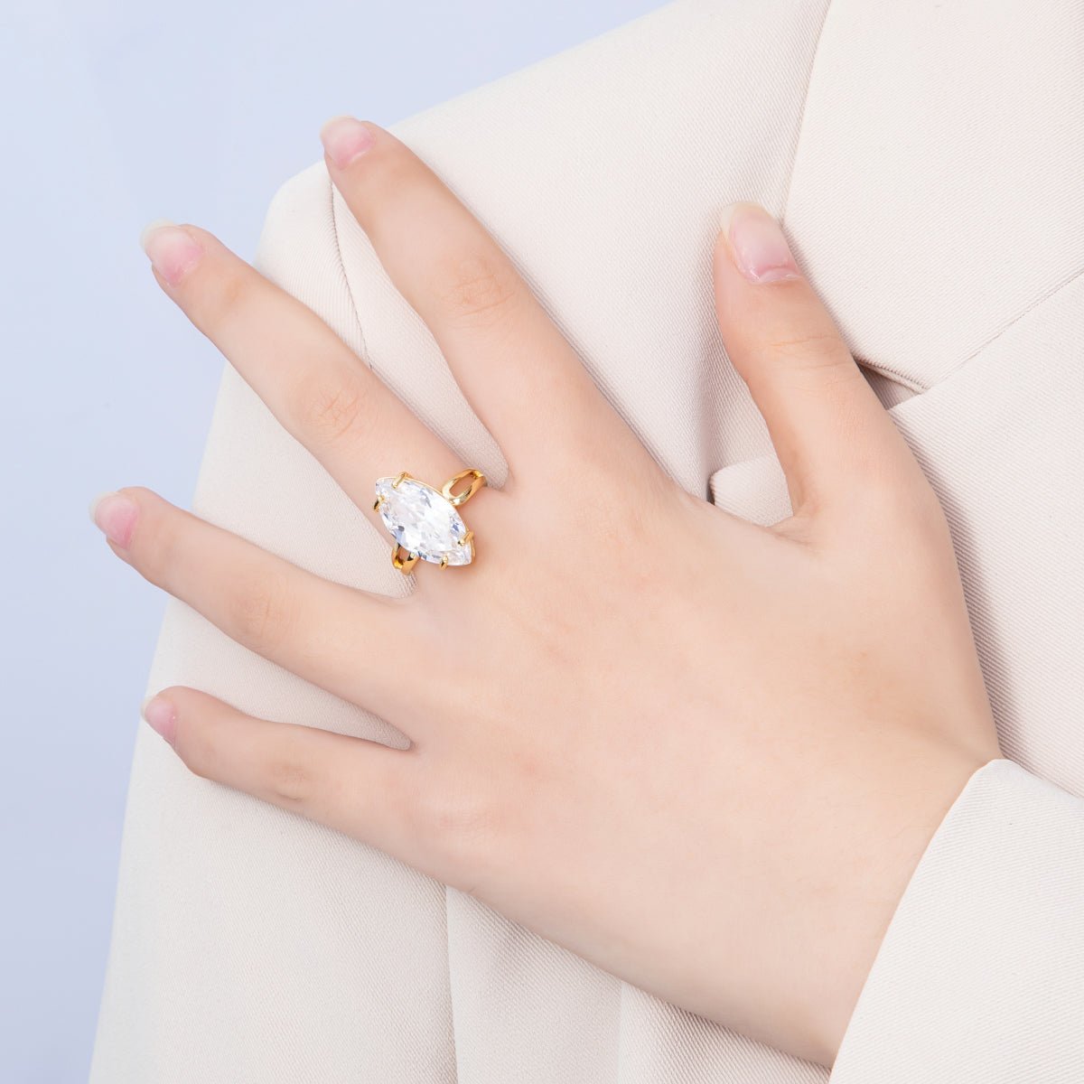 16K Gold Filled Solitaire Marquise Adjustable Ring | RINGS 00016 - 00017 - DLUXCA