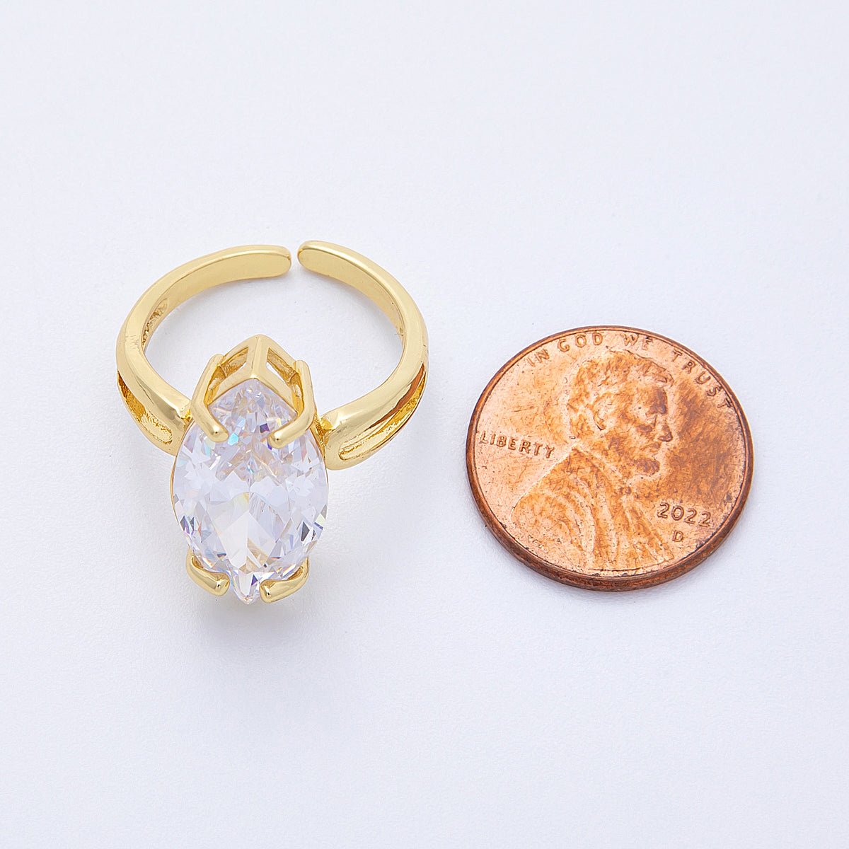 16K Gold Filled Solitaire Marquise Adjustable Ring | RINGS 00016 - 00017 - DLUXCA