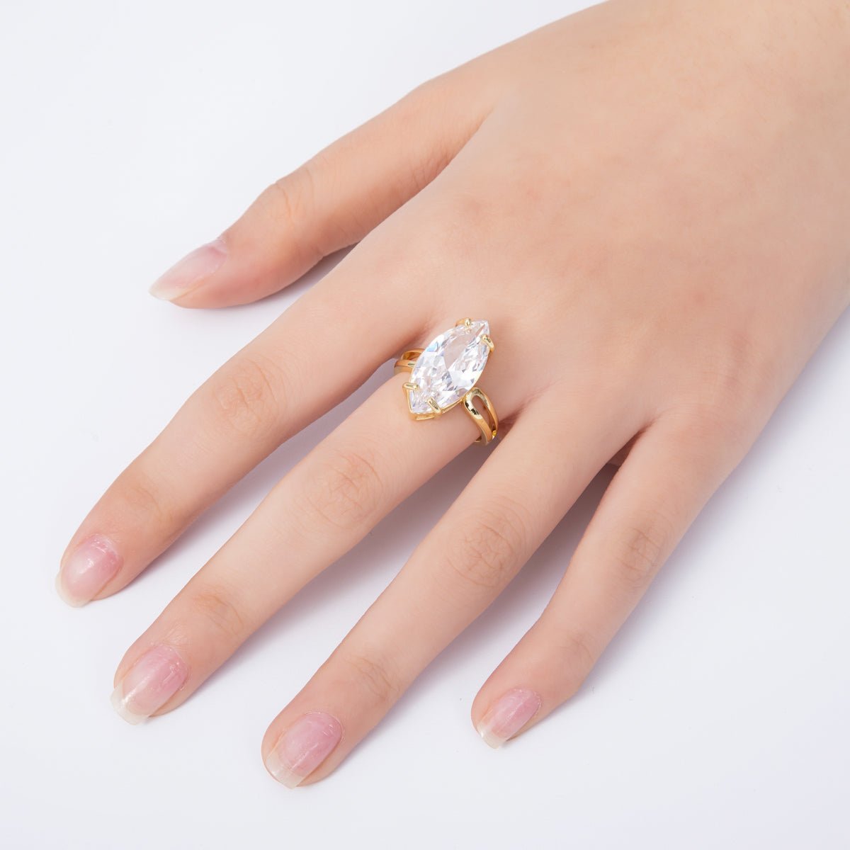 16K Gold Filled Solitaire Marquise Adjustable Ring | RINGS 00016 - 00017 - DLUXCA