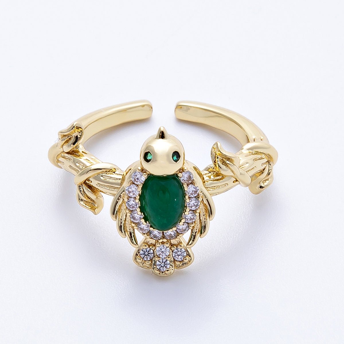 16K Gold Filled Teal, Green CZ Micro Paved CZ Bird Lead Nature Ring | Rings - 00046 Rings - 00047 - DLUXCA