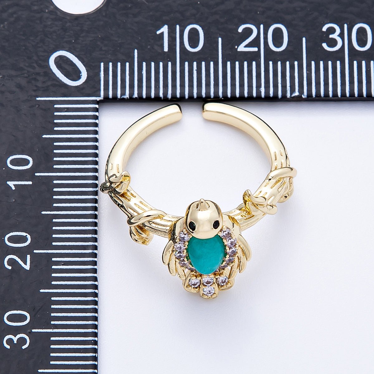16K Gold Filled Teal, Green CZ Micro Paved CZ Bird Lead Nature Ring | Rings - 00046 Rings - 00047 - DLUXCA