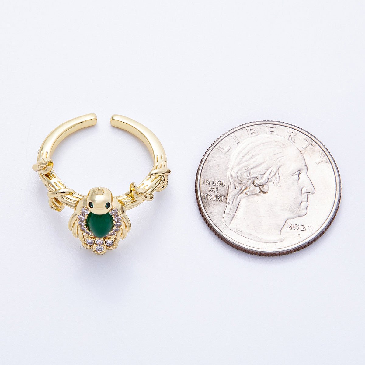 16K Gold Filled Teal, Green CZ Micro Paved CZ Bird Lead Nature Ring | Rings - 00046 Rings - 00047 - DLUXCA
