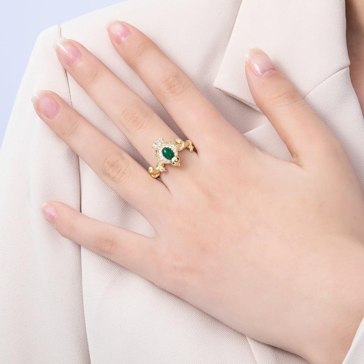 16K Gold Filled Teal, Green CZ Micro Paved CZ Bird Lead Nature Ring | Rings - 00046 Rings - 00047 - DLUXCA