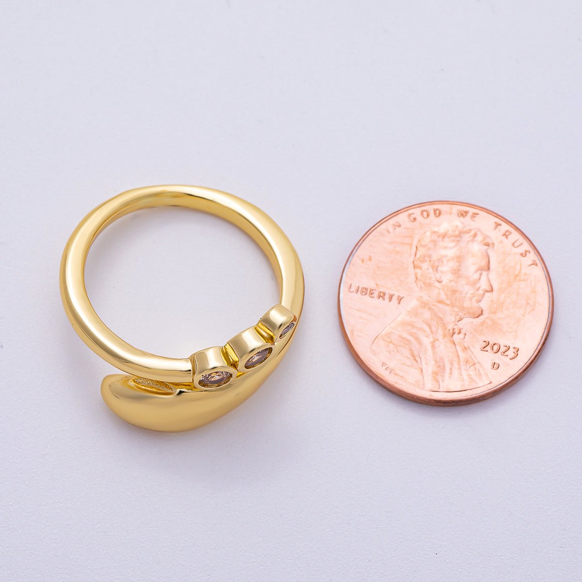 16K Gold Filled Triple CZ Dotted Round Dome Wrap Ring | Rings - 00065 - DLUXCA