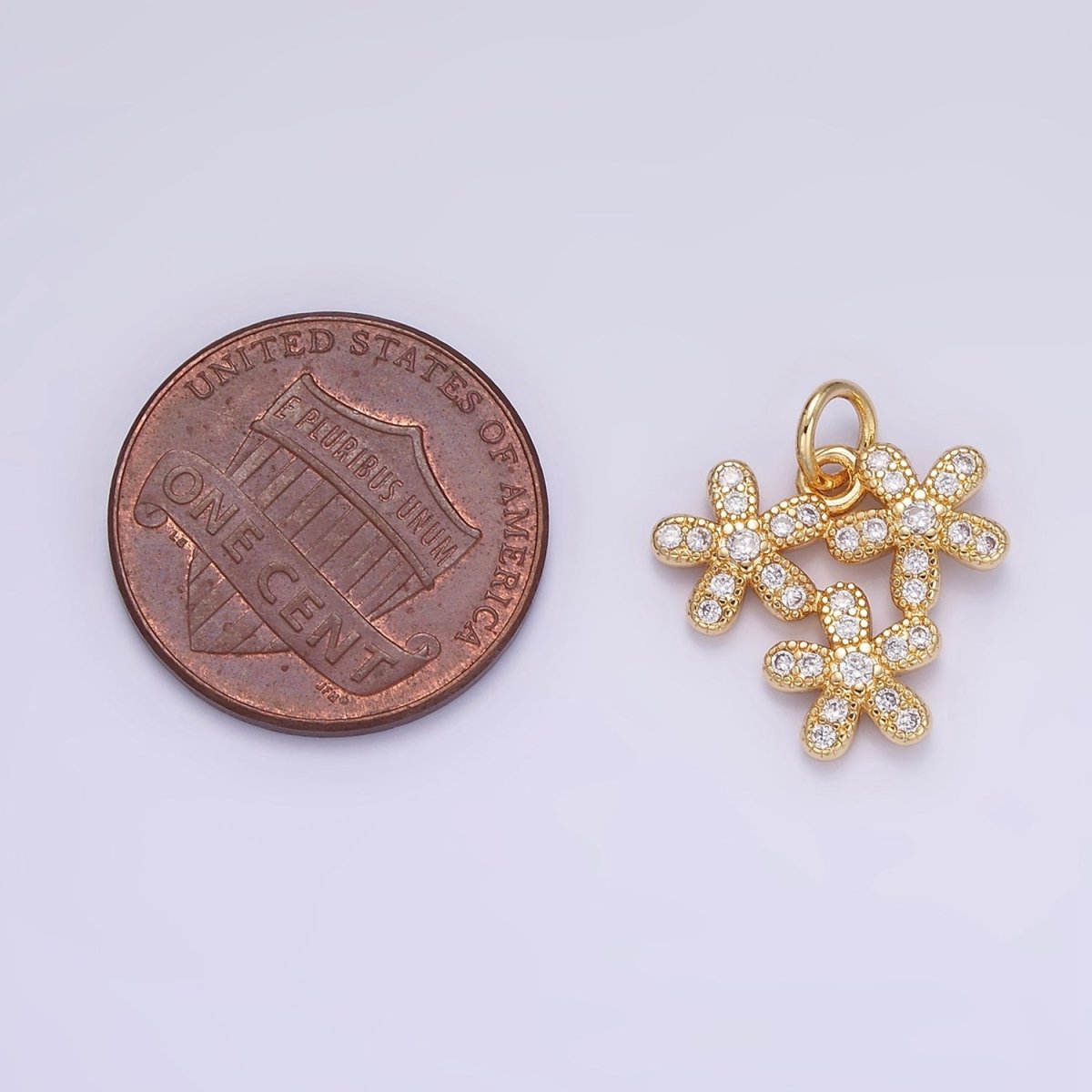 16K Gold Filled Triple Flower Micro Paved CZ Charm | C298 - DLUXCA