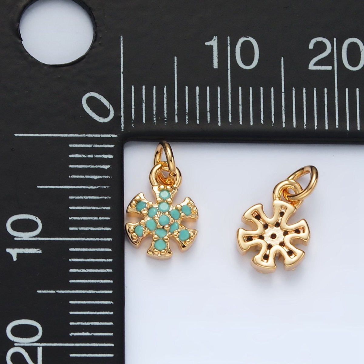 16K Gold Filled Turquoise CZ Flower Snowdrop Mini Charm | AG932 - DLUXCA