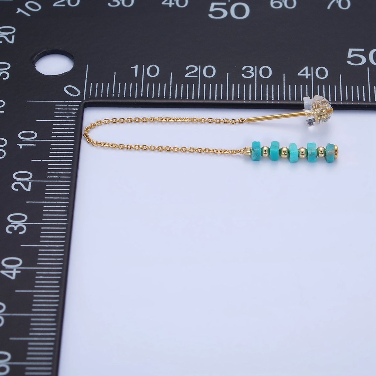 16K Gold Filled Turquoise Gemstone Cable Chain Threader Earrings | P017 - DLUXCA
