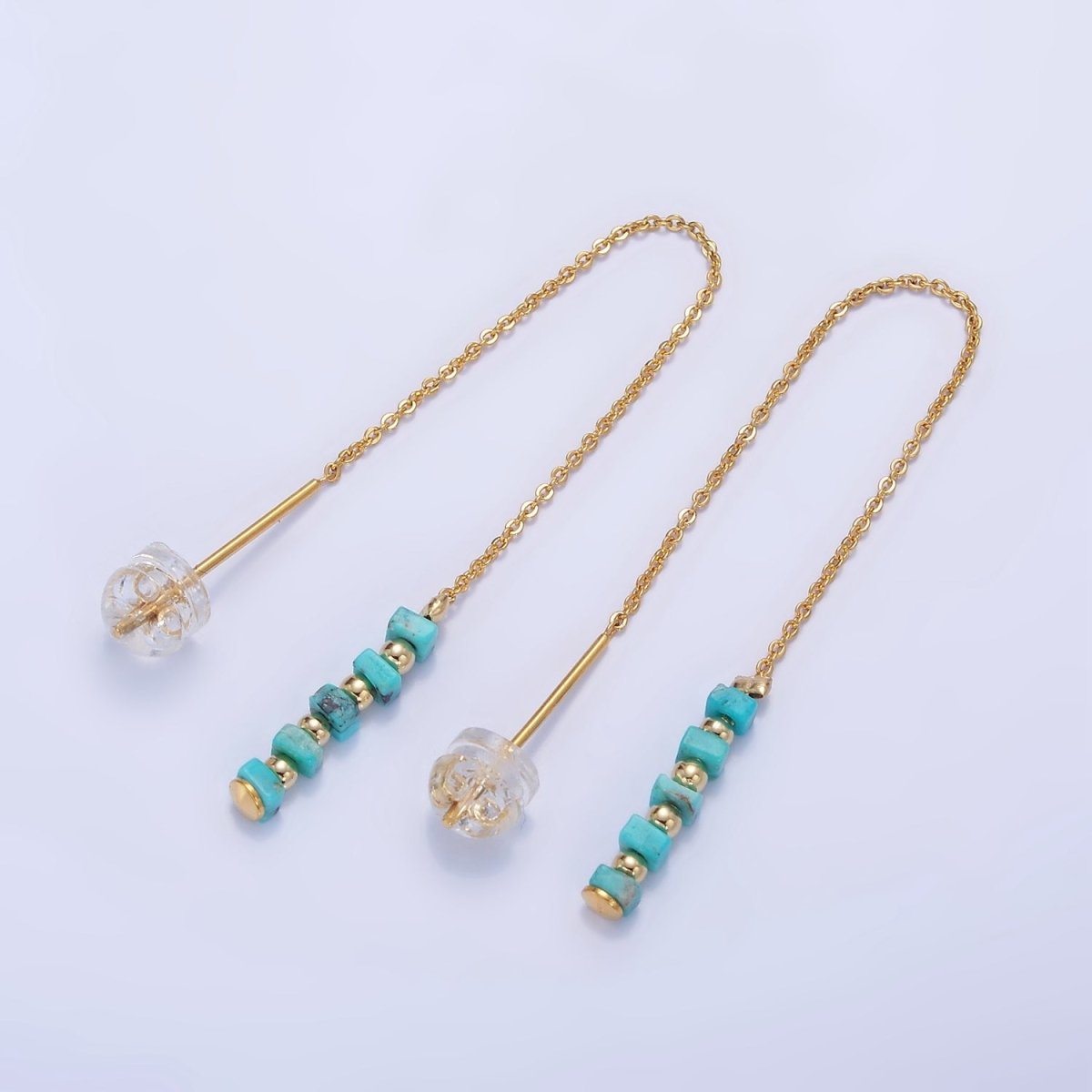 16K Gold Filled Turquoise Gemstone Cable Chain Threader Earrings | P017 - DLUXCA