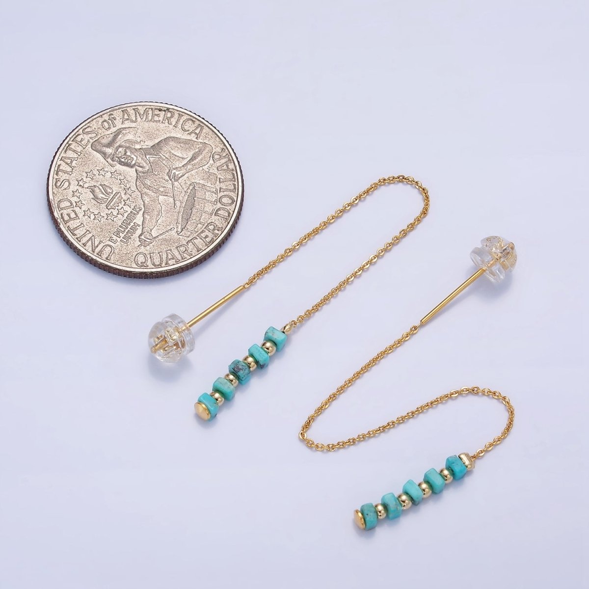 16K Gold Filled Turquoise Gemstone Cable Chain Threader Earrings | P017 - DLUXCA