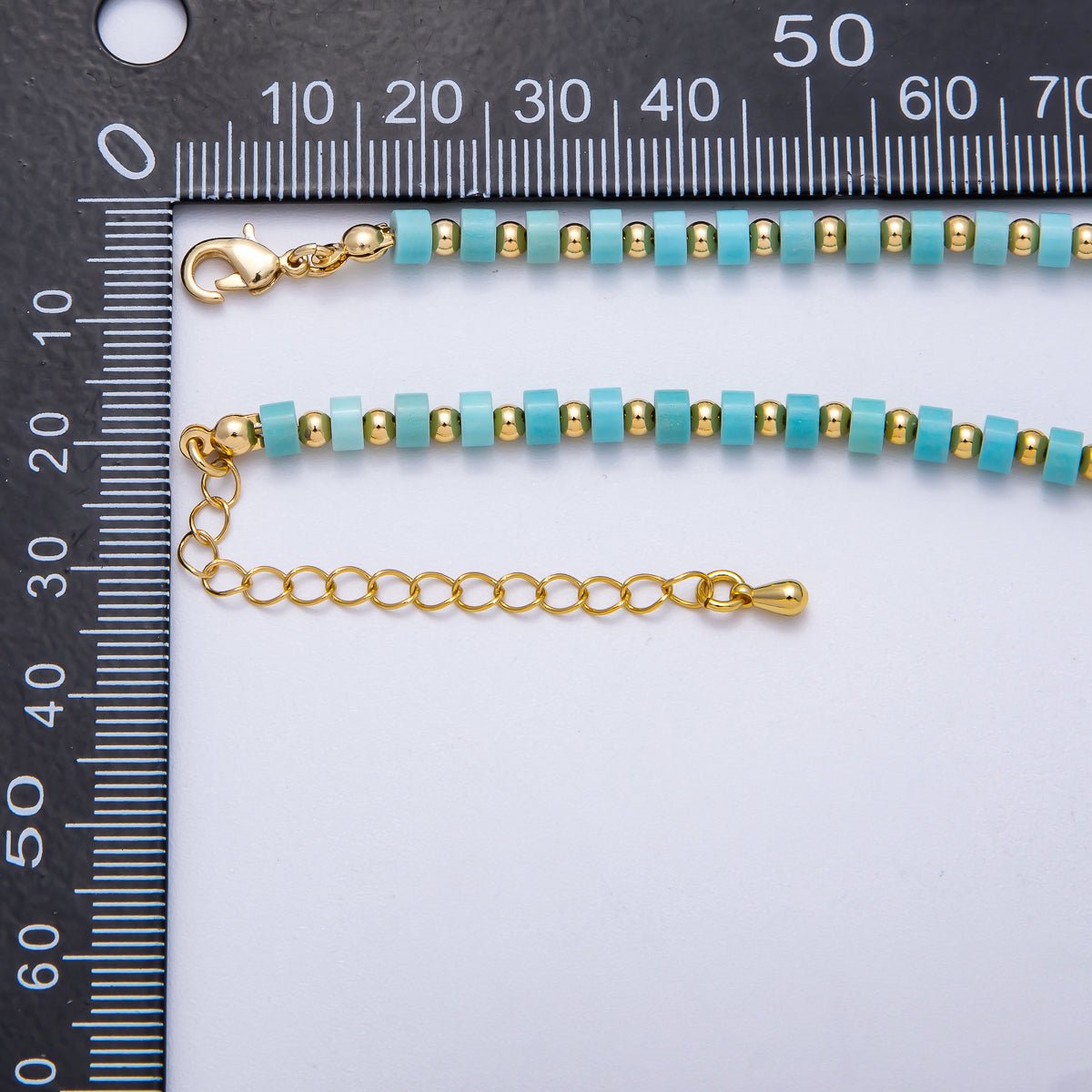 16K Gold Filled Turquoise Rondelle Tube Gemstone Bead 16 Inch Choker Necklace w Extender | WA - 04302 - DLUXCA