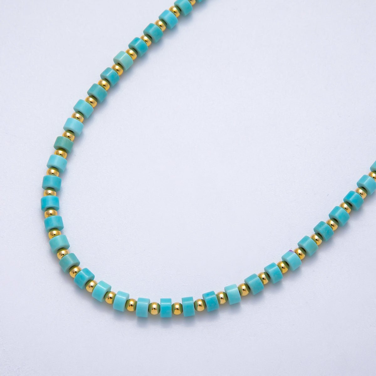 16K Gold Filled Turquoise Rondelle Tube Gemstone Bead 16 Inch Choker Necklace w Extender | WA - 04302 - DLUXCA