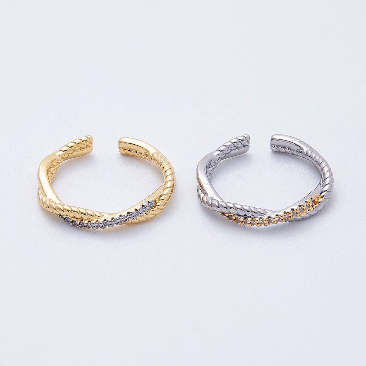 16K Gold Filled Twisted Micro Paved CZ Mixed Metal Ring | Rings - 00003 Rings - 00004 - DLUXCA