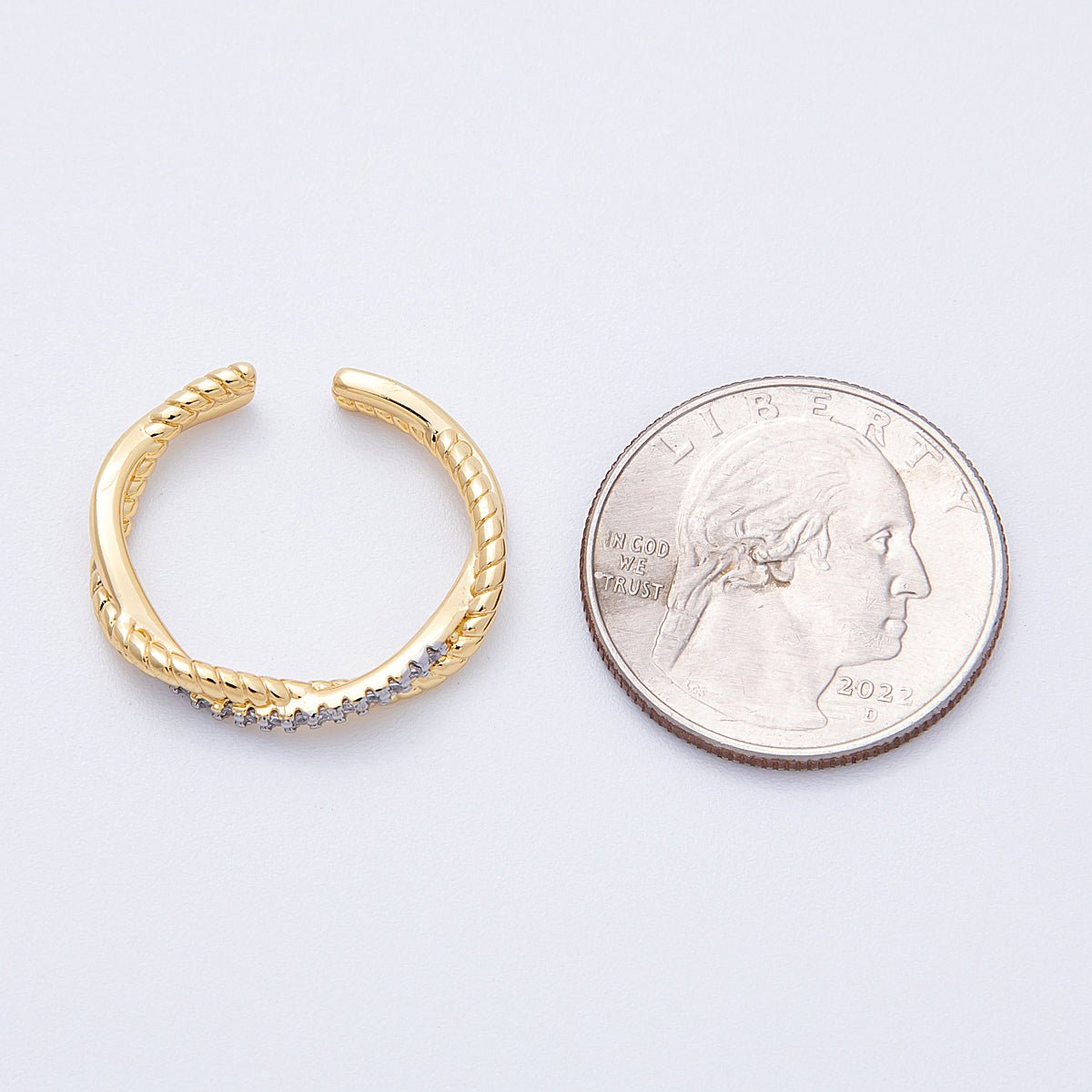 16K Gold Filled Twisted Micro Paved CZ Mixed Metal Ring | Rings - 00003 Rings - 00004 - DLUXCA