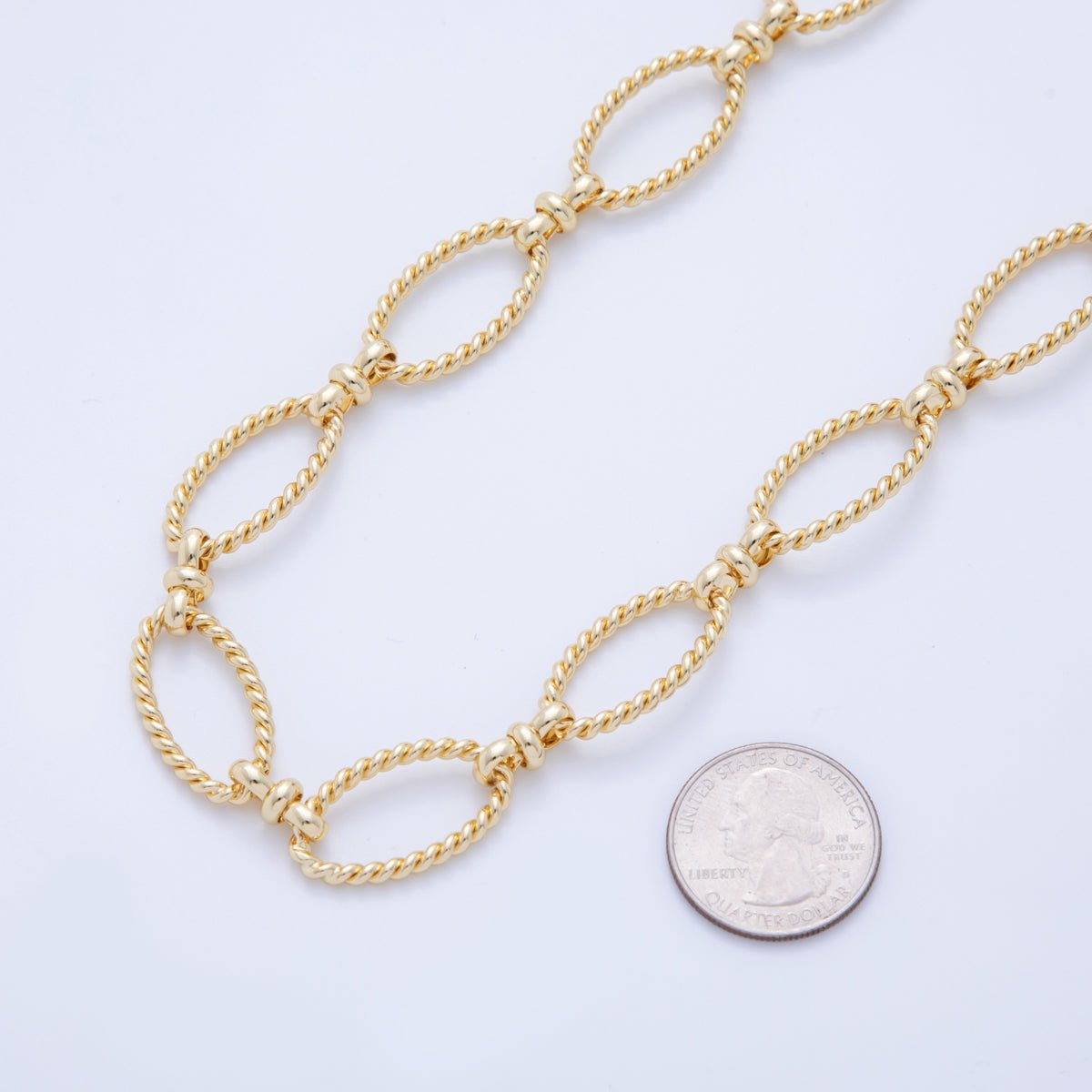 16K Gold Filled Twisted Rope Oval Figure Eight Link Unfinished Chain by Yard | Roll - 1580 - DLUXCA