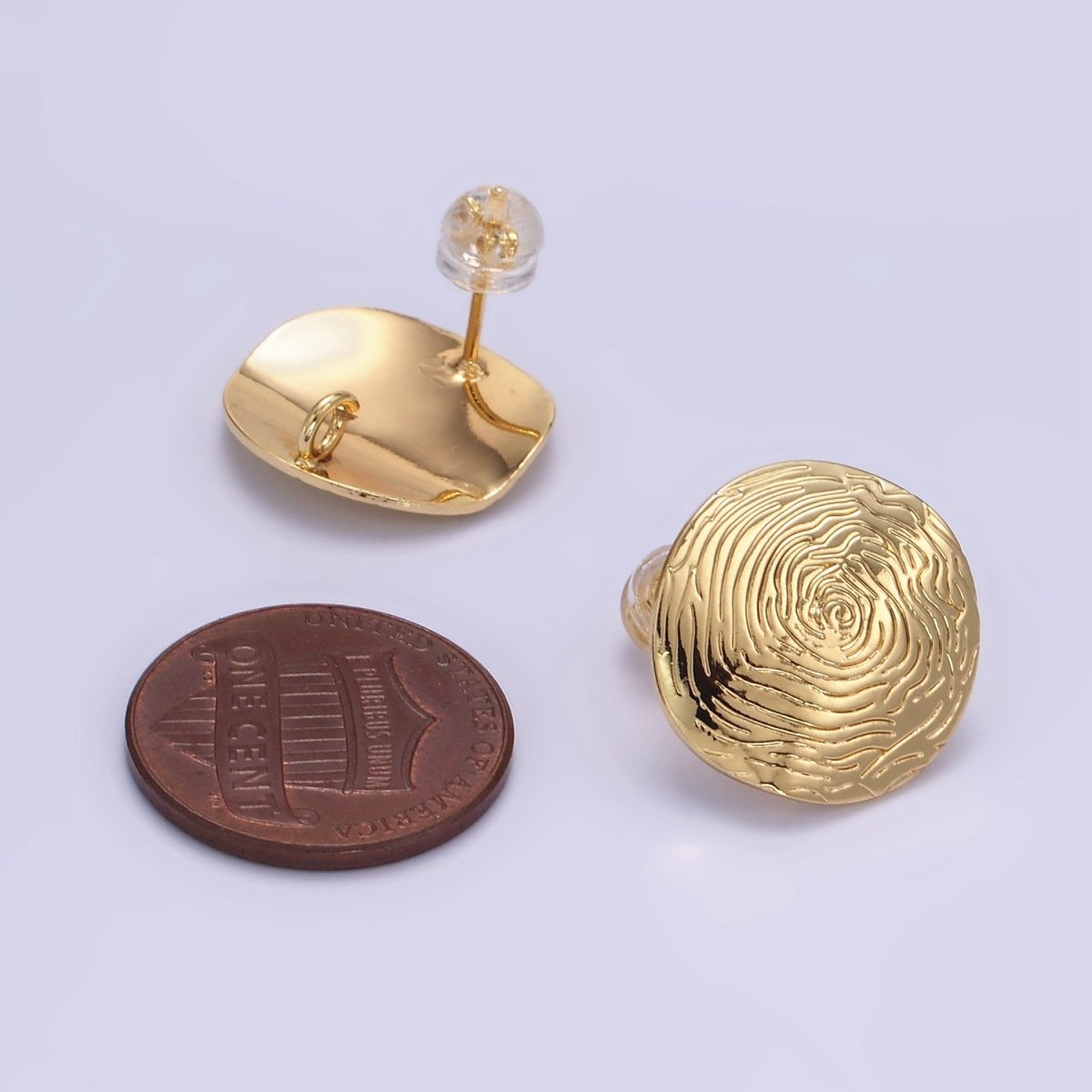 16K Gold Filled Wavy - Lined Textured Round Stud Earrings in Gold & Silver | Z822 Z823 - DLUXCA