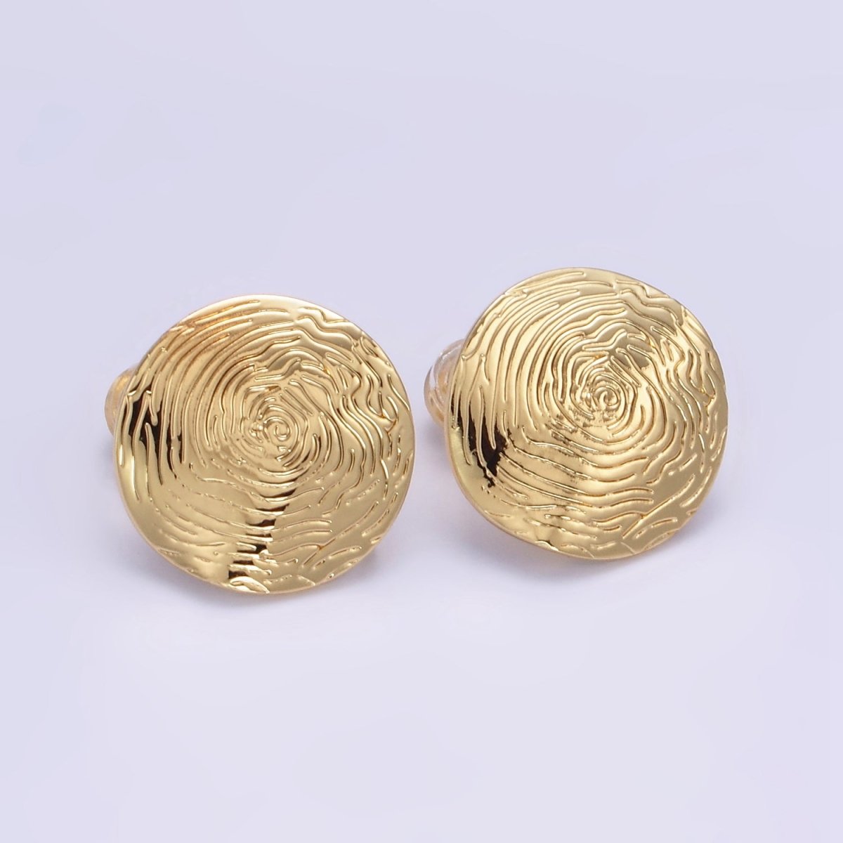 16K Gold Filled Wavy - Lined Textured Round Stud Earrings in Gold & Silver | Z822 Z823 - DLUXCA
