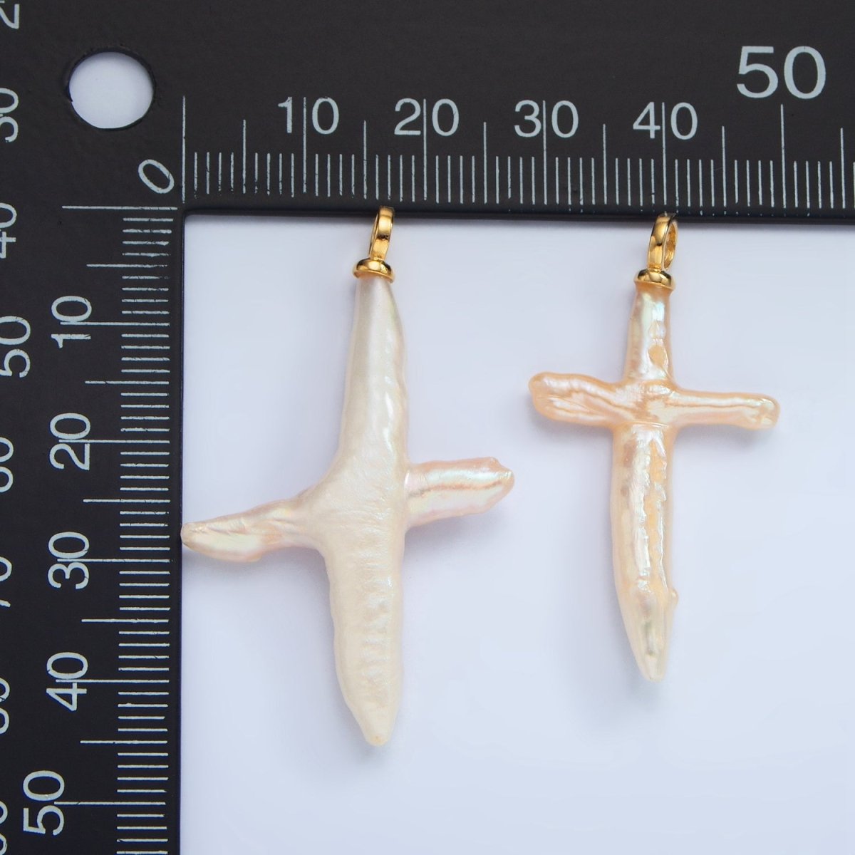 16K Gold Filled White Baroque Freshwater Pearl Cross Pendant | P1871 - DLUXCA