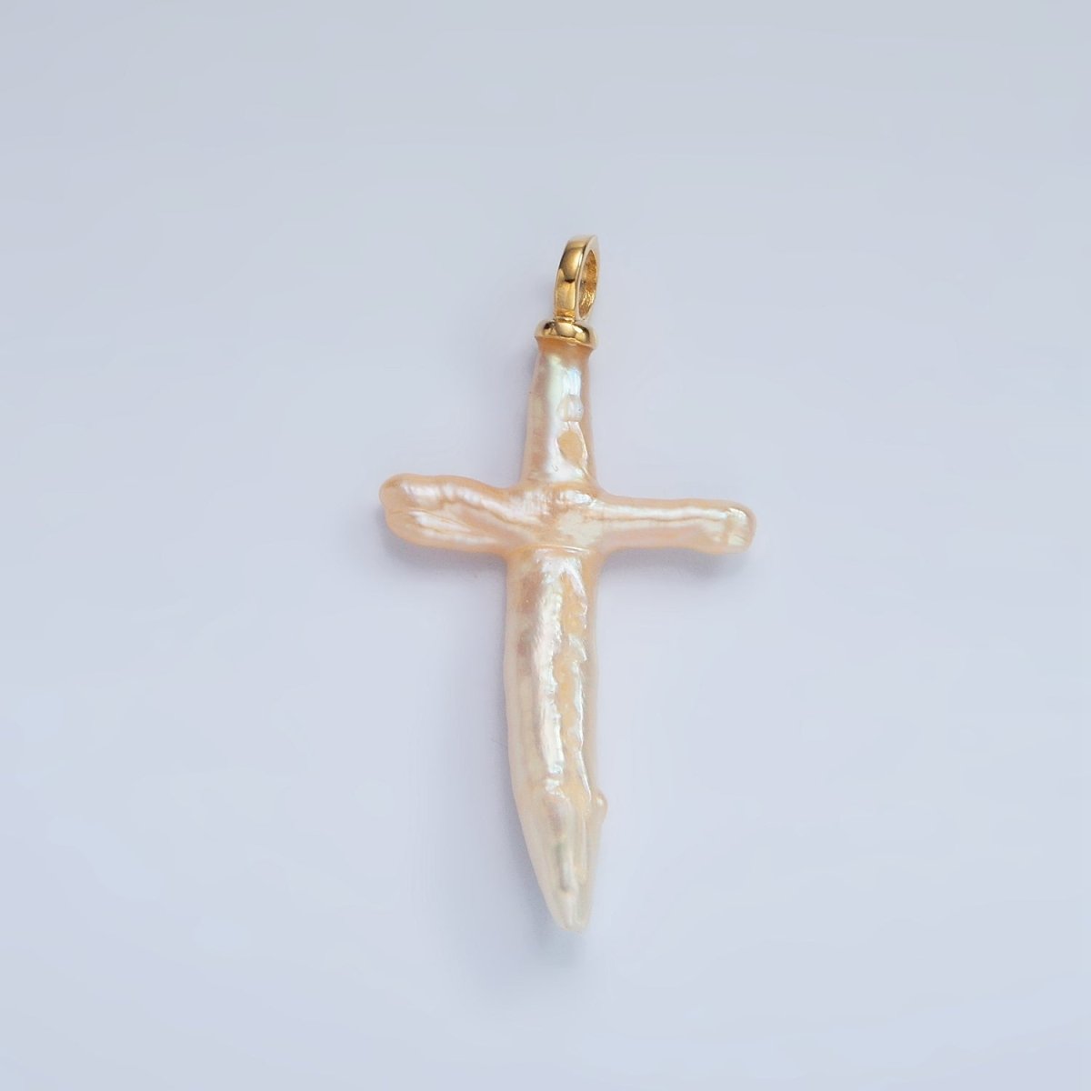 16K Gold Filled White Baroque Freshwater Pearl Cross Pendant | P1871 - DLUXCA