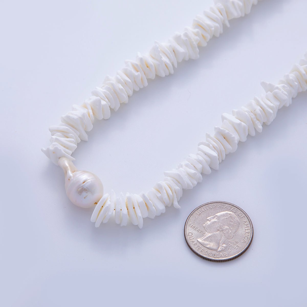 16K Gold Filled White Baroque Freshwater Pearl Puka Shell 17 Inch Necklace | WA - 3180 - DLUXCA