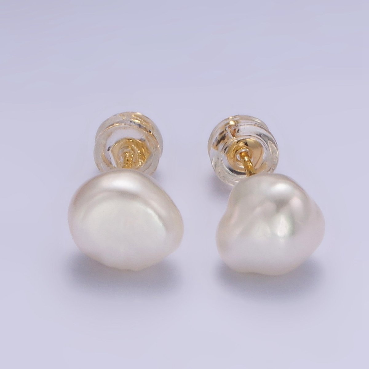 16K Gold Filled White Baroque Freshwater Pearl Stud Earrings | AB1193 - DLUXCA